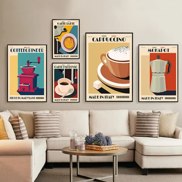 Italian Espresso Pot Coffee Bean Wall Art Afternoon Tea Series