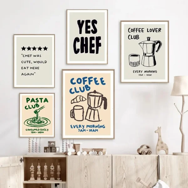 Food Art Posters Coffee Lover Pasta Club Canvas Painting