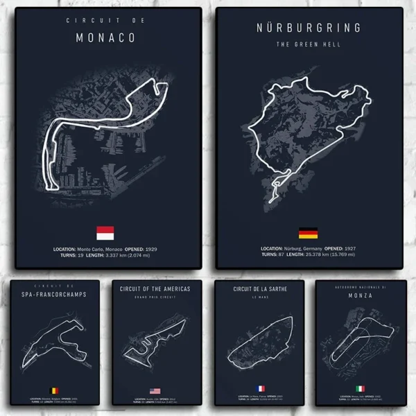 Scandinavian Simple Wall Art F1 Racing Circuit Poster