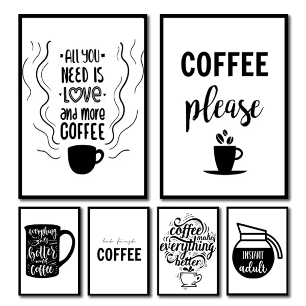 Coffee Alphabet Stick Figure Art Poster Canvas