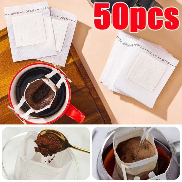 50PCS Coffee Filter Bags Disposable Drip Coffee Paper Pack